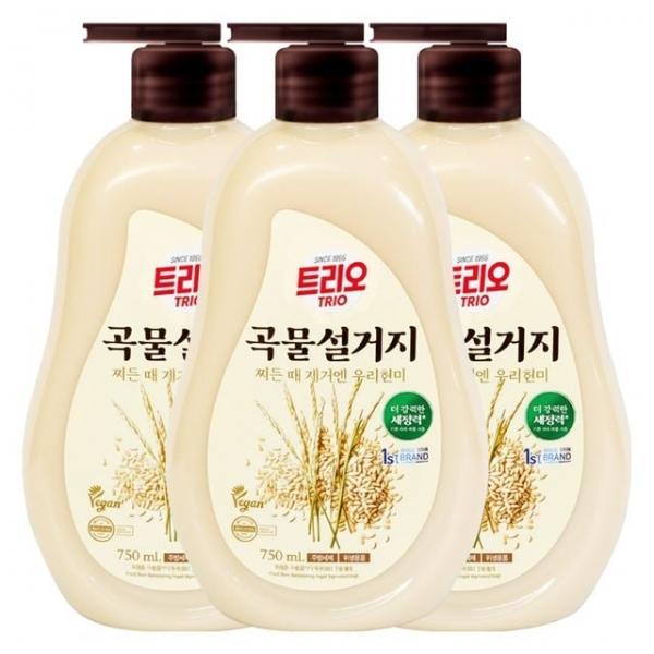 트리오 곡물설거지 우리현미 주방세제 용기 750ml X 3개
