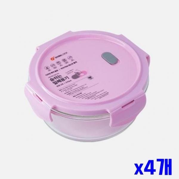 신선 원형 유리 밀폐용기 570ml x4개 유리반찬용기