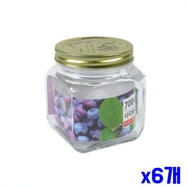 유리 사각 저장용기700ml x6개 장아찌용기 저장병