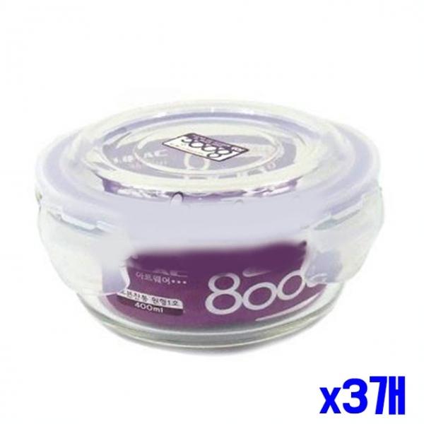 4면 결착 원형 오븐밀폐용기 400ml x3개