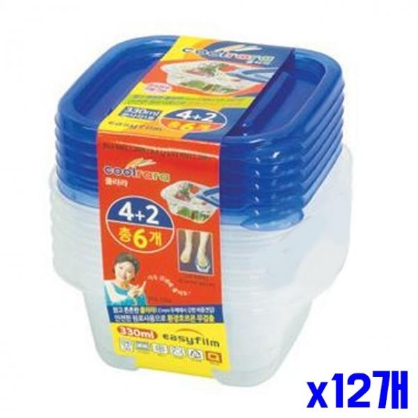 다용도 간편 쿨라라 정사각 밀폐용기 330ml 6P x12개