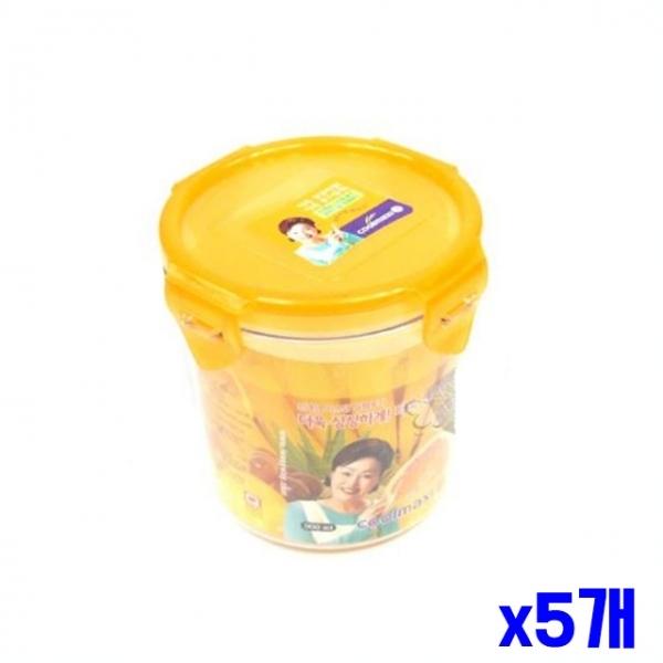 플라스틱 간편 밀폐용기 원형 900ml x5개 음식보관