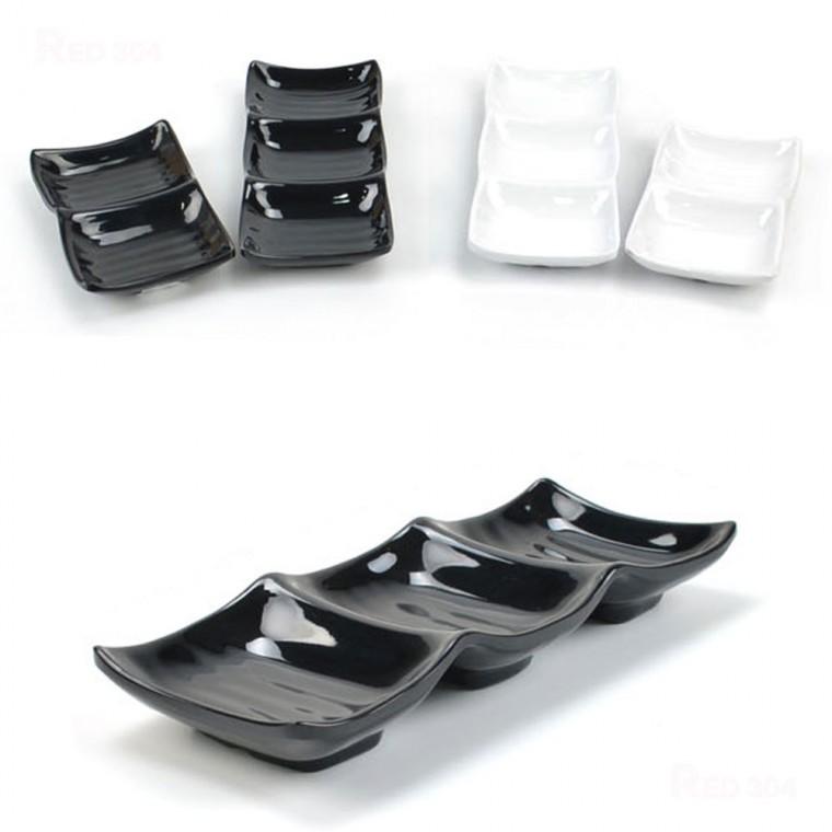 블랙 화이트 2칸 3칸 나눔접시 반찬그릇 마늘 쌈장 초장 간장 와사비 종지 그릇 14cm 19.5cm