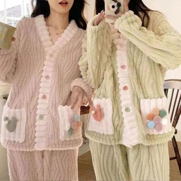 여성 러블리 파자마 단추 수면 잠옷 FD-0766