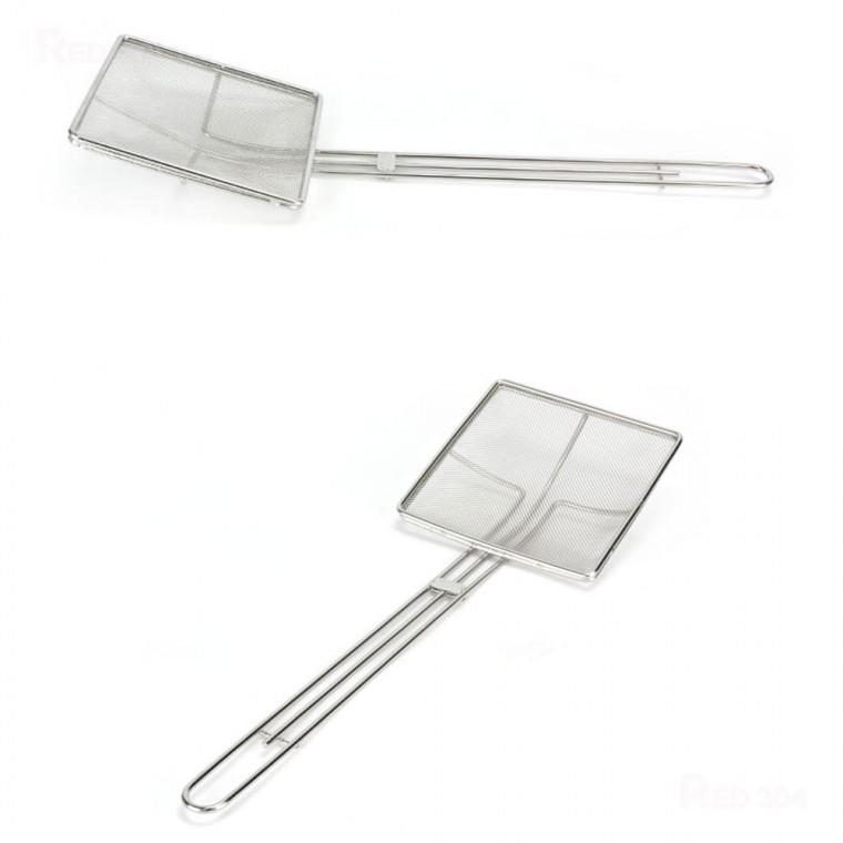 사각 스텐 촘촘한망 거품 기름찌꺼기 거름망 건지기 채망 뜰채 전체길이 50.5cm