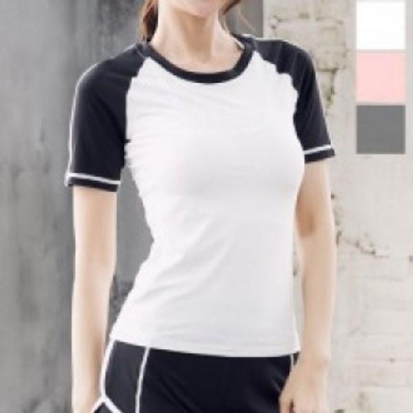 6 여자배색반팔티레쉬가드요가복 래드 레쉬가드 요가복 트레이닝 후드집업