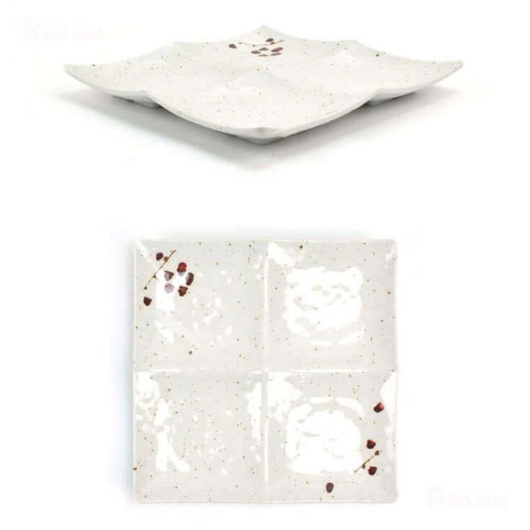 일식 한정식 4칸 나눔접시 반찬그릇 찬기 간식 반찬 칸칸 접시 길이 26.5cm