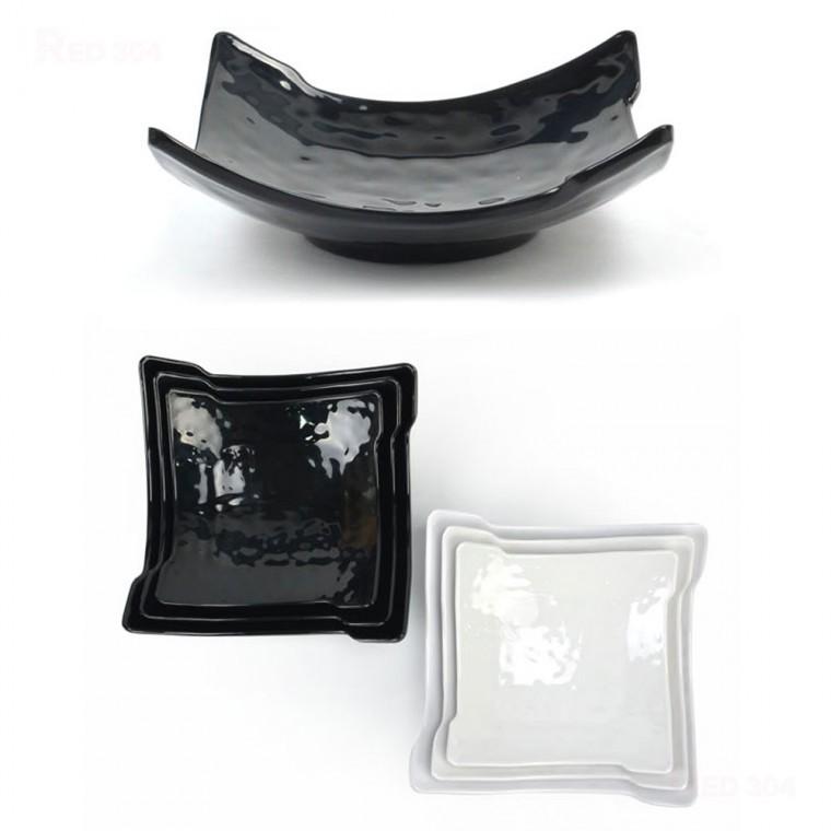 블랙 화이트 멜라민 일식 스끼다시 튀김 반찬그릇 한정식 나물 찜 볶음 반찬접시 16.8cm 19.3cm 21.8cm