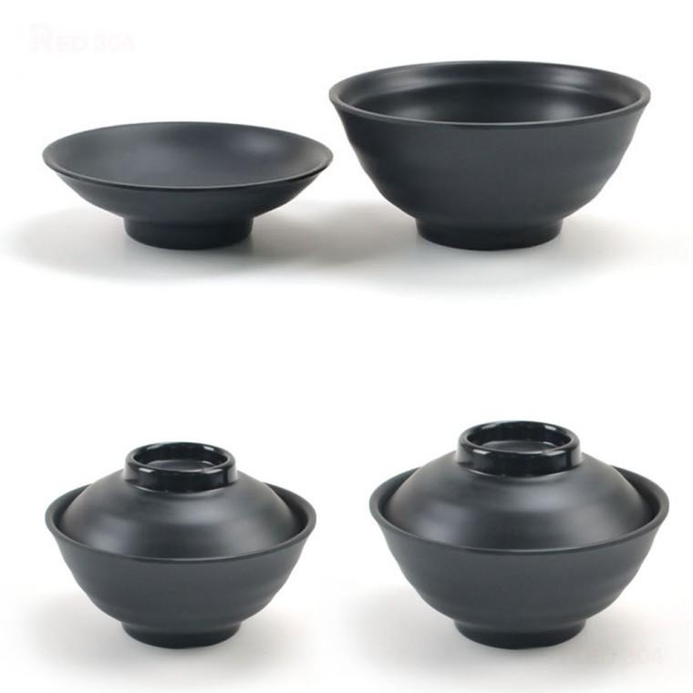 블랙 멜라민 일식 덮밥그릇 돈부리 돔부리 그릇 지름 12.4cm 14.1cm 뚜껑포함