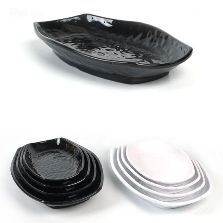 블랙 화이트 멜라민 생선구이 김치 반찬 접시 떡볶이 순대 튀김 접시 길이 20.7cm 23.6cm 26.7cm 30.2cm