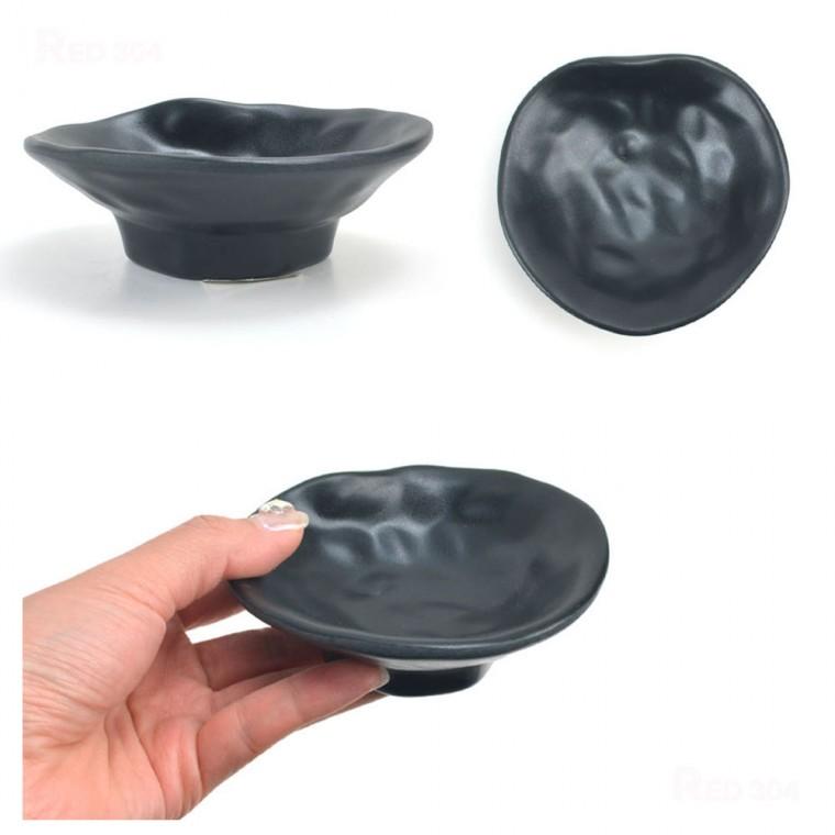블랙 멜라민 한정식 마늘 쌈장 양념 소스 그릇 일식 초장 간장 와사비 종지 길이 10cm 8호