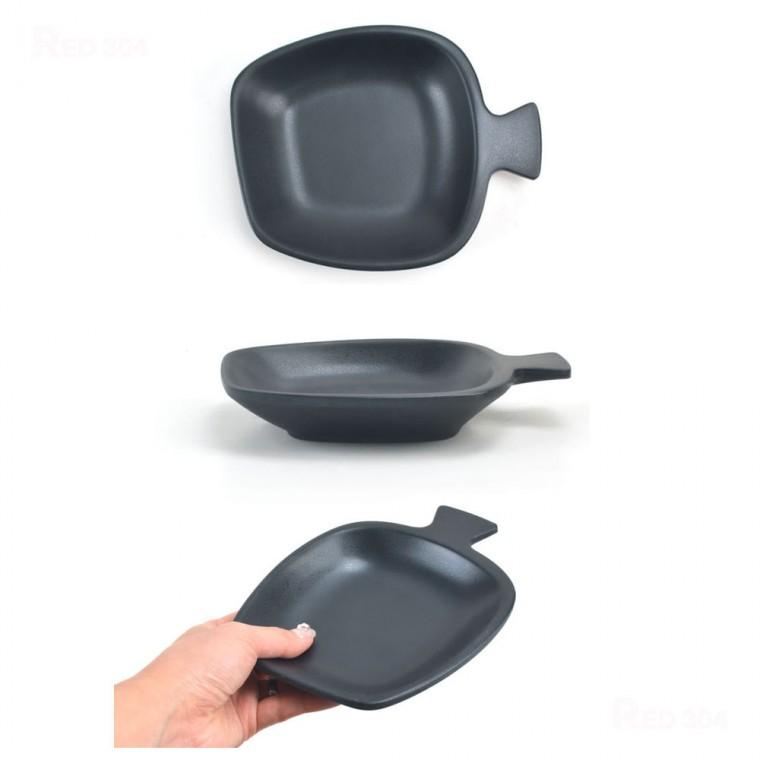 블랙 멜라민 한정식 손잡이 앞접시 나물찬기 반찬그릇 일식 스끼다시 반찬 접시 길이 17.5cm 6호