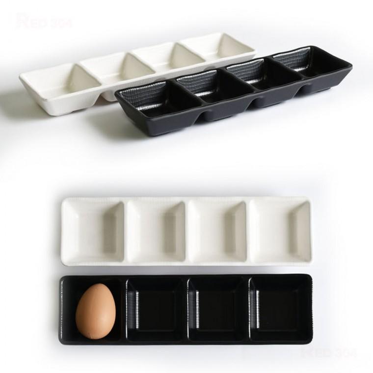 한정식 멜라민 4칸 나눔접시 나눔그릇 찬기 반찬그릇 일식 양념 소스 종지 그릇 길이 26.5cm