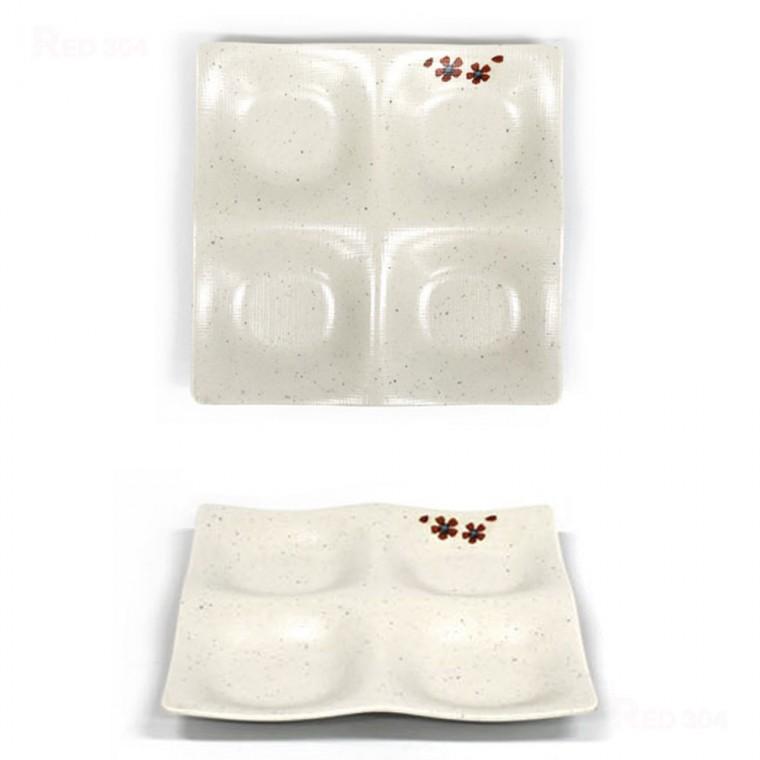 멜라민 4칸 종지 나눔접시 나눔그릇 한정식 반찬접시 양념 소스 반찬 그릇 안주접시 길이 21.5cm 24.5cm