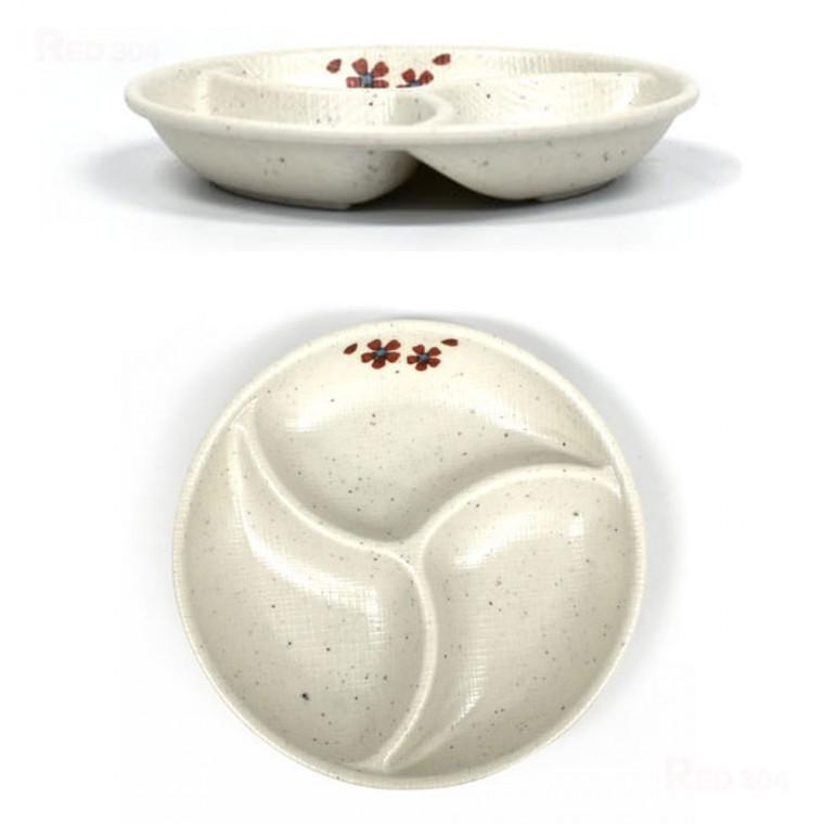 멜라민 한정식 앞접시 찬기 3칸 나눔접시 나눔그릇 반찬그릇 어린이 간식 반찬 접시 지름 17cm