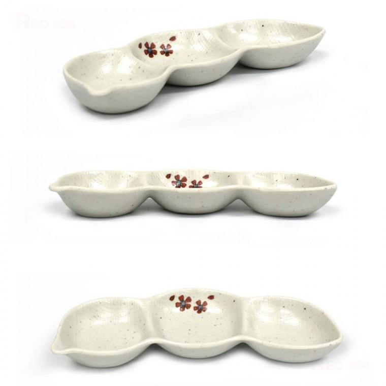 멜라민 일식 종지 3칸 나눔접시 나눔그릇 한정식 반찬그릇 반찬접시 양념 소스 그릇 길이 21.2cm