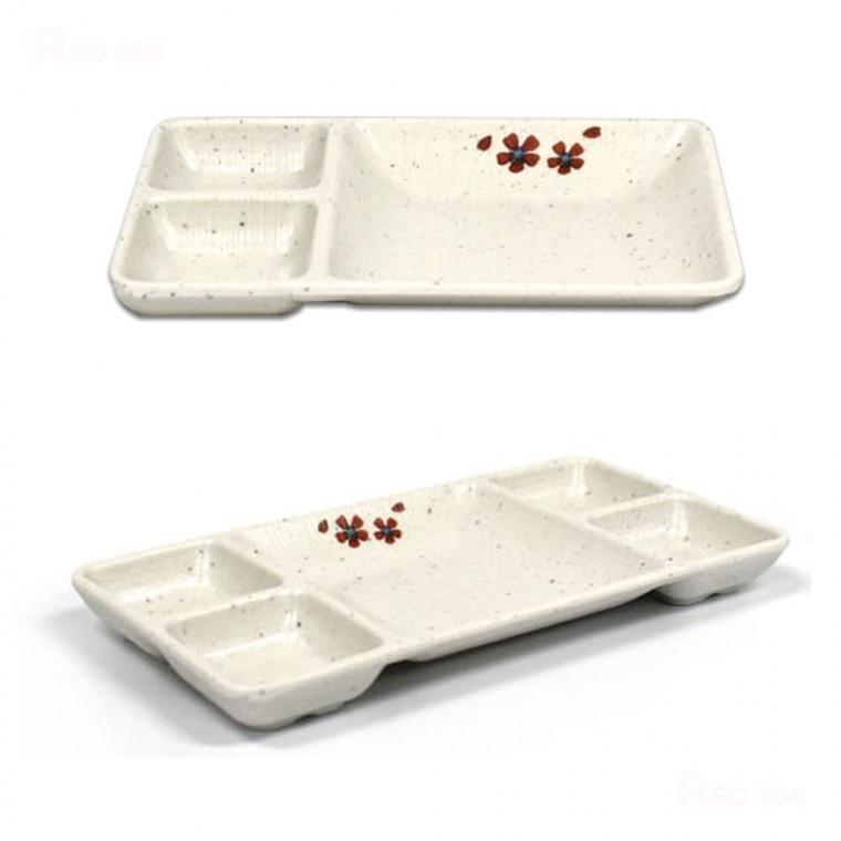멜라민 3칸 5칸 나눔접시 안주 간식 접시 한정식 앞접시 양념 소스 밑반찬 반찬그릇 길이 19cm 24.8cm