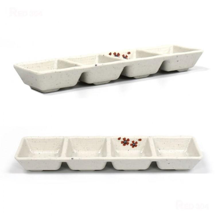 멜라민 4칸 나눔접시 한정식 양념 소스 종지 밑반찬 반찬그릇 길이 26.5cm