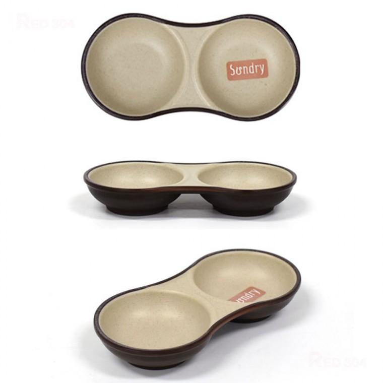 멜라민 2칸 한정식 원형 찬기 종지 반찬그릇 나눔접시 일식 간장 초장 소스그릇 소스볼 길이 14.5cm 4호