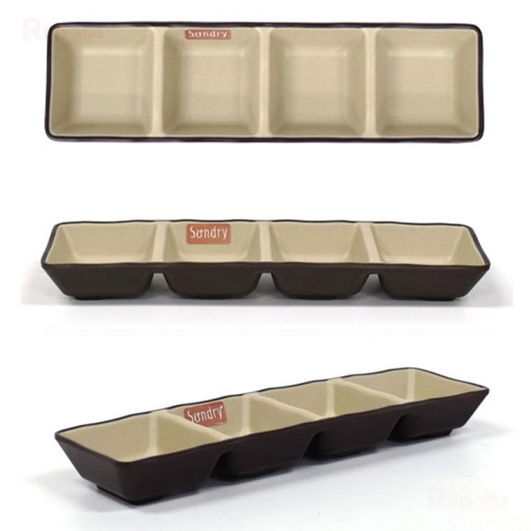 멜라민 4칸 한정식 찬기 나눔접시 반찬그릇 일식 간장 초장 와사비 스끼다시 그릇 길이 26.5cm 6호