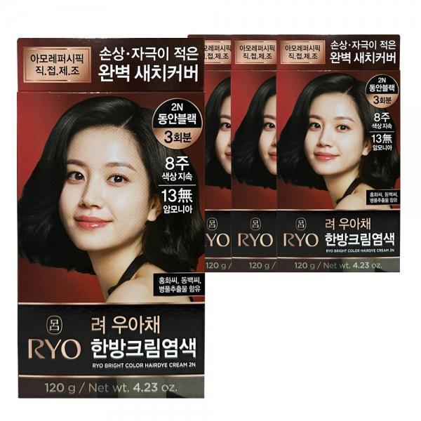 려 우아채 한방 새치 크림 염색약 2N 동안블랙 4개