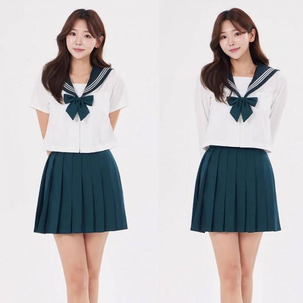 (대여)세줄라인 딥그린 마린 세라복 세트(반팔or긴팔)