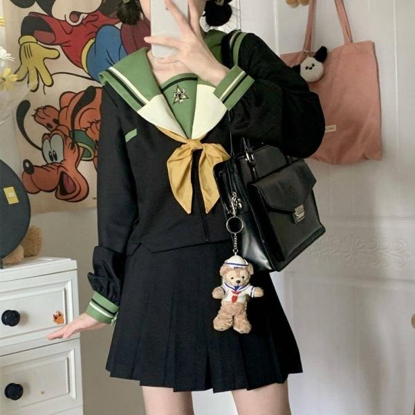 (대여) 그린블랙 두줄라인 플라워 세라복 긴팔 교복
