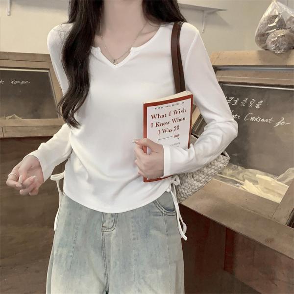 베이직 사이드 셔링 리본 긴팔 티셔츠 SSH-069