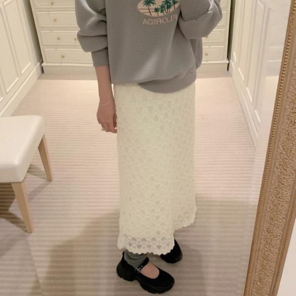 데일리 하트레이스 패턴 롱 스커트 SSH-176