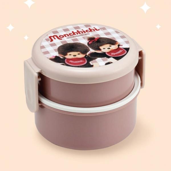 몬치치 원형 2단 도시락 (포크포함)