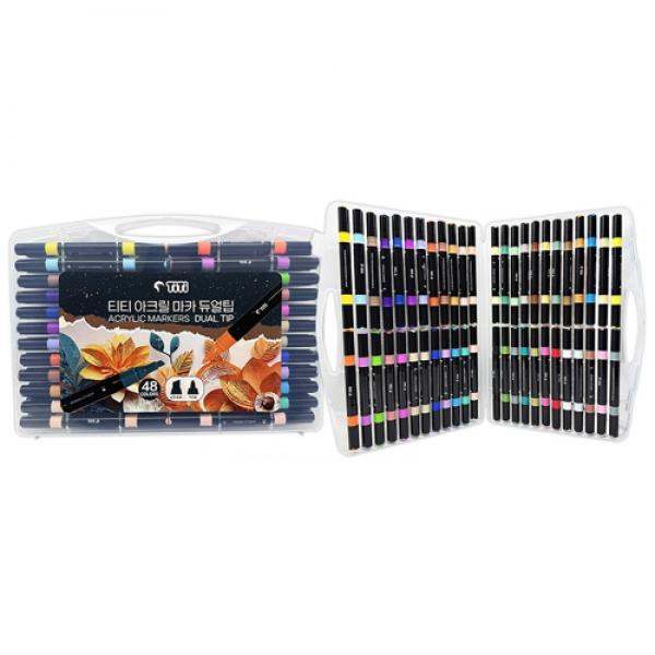 티티 아크릴마카 듀얼팁 48색세트 티티경인 유리 캔버스 DIY 패브릭 목재 플라스틱