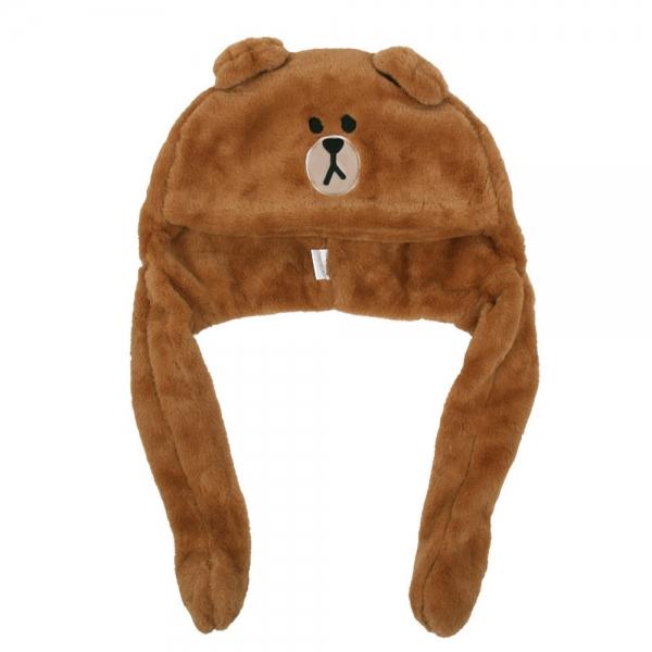 성창 아동모자 라인프렌즈 브라운 입체 움직이는 모자 어린이모자 아동털모자