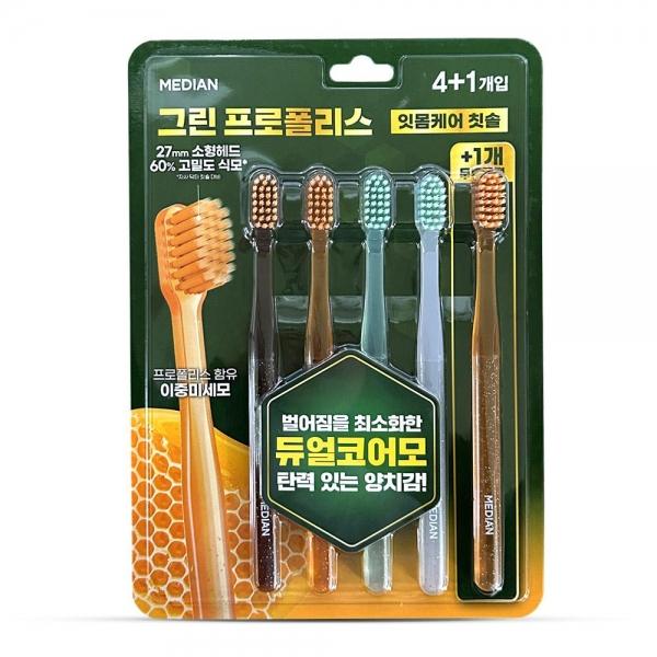 메디안 그린 프로폴리스 잇몸 탄력모 이중 미세모 칫솔 5개입
