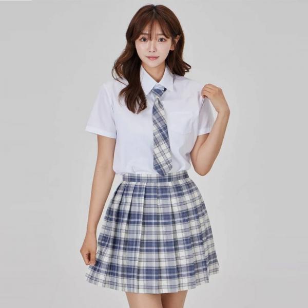 (대여) 그레이블루 체크 스커트_넥타이 세트 교복 학