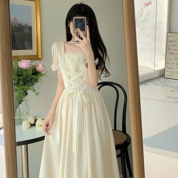 레몬크림 스퀘어넥 소프트 발레코어 원피스 경성의상