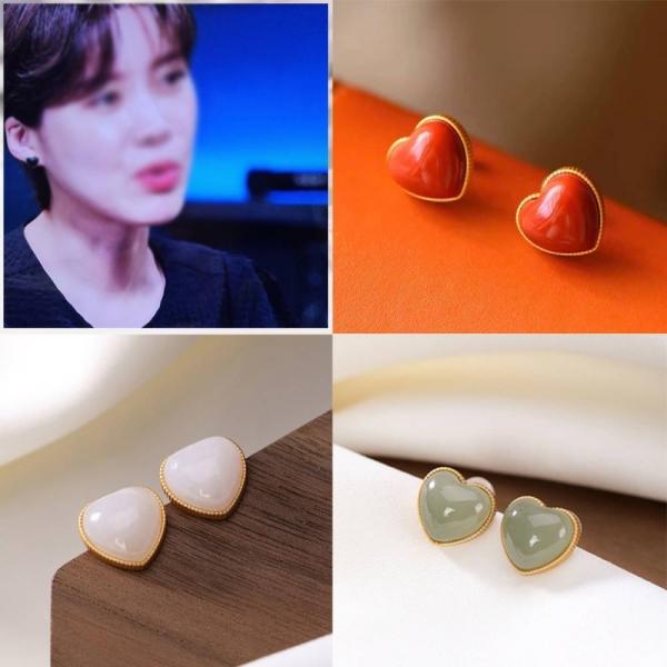 S925 귀걸이 백옥 청옥 복숭아 원석 청금석 하트 상감