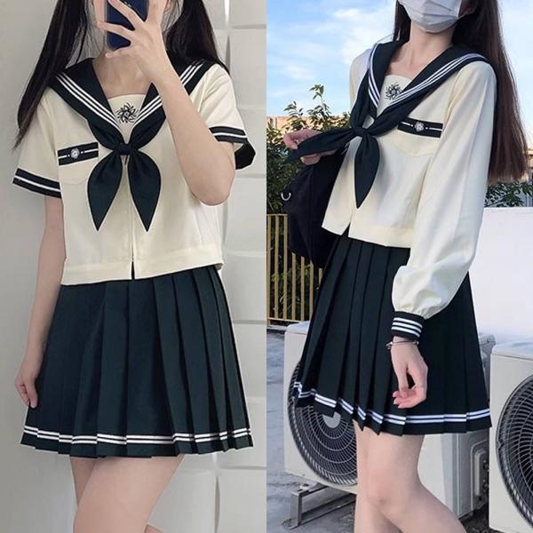 (대여) 세줄라인 다크그린 세라복 프레피룩 교복세트