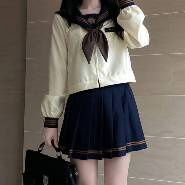 브라운세줄라인 네이비 세라복 프레피룩 긴팔 교복