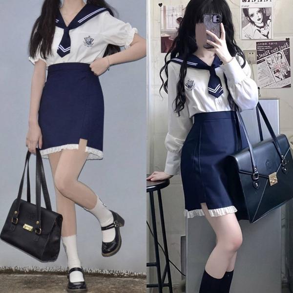 더블라인 네이비 마린 레이스 세라복 프레피룩 교복
