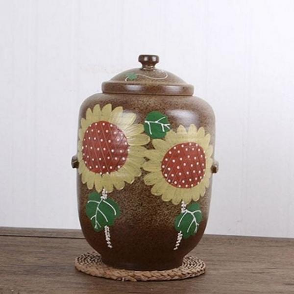 보관 손잡이 쌀독 해바라기 용기 항아리 도자기 쌀통 10kg