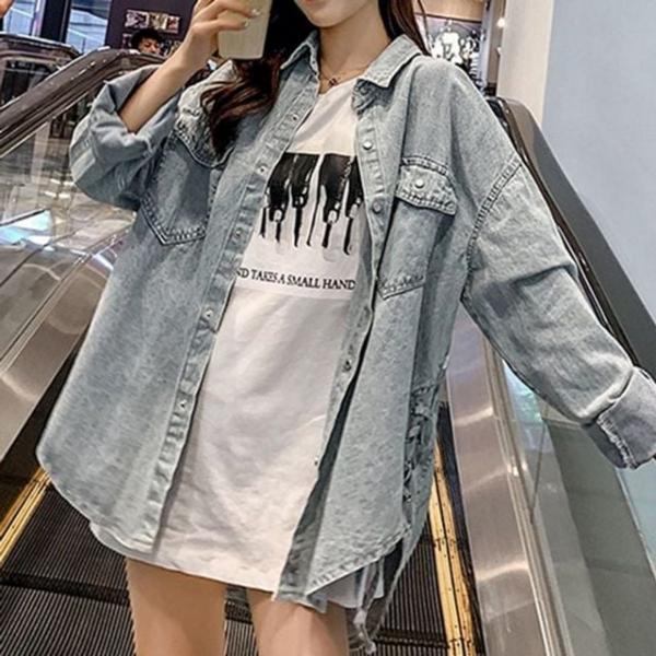 간절기 캐주얼 오버핏 청남방 여성 셔츠 루즈핏 데일리