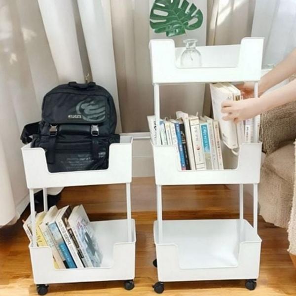 원룸 옆 책꽂이 이동식 바퀴형 공부방 침대 철제