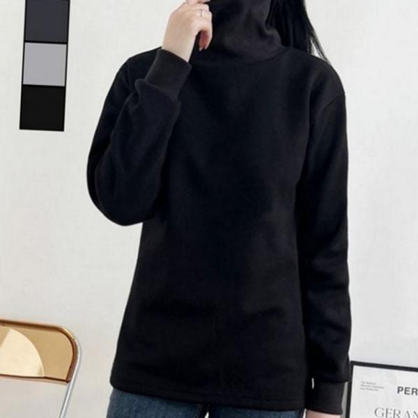 목폴라 기모 티셔츠 데일리 루즈핏 여성 베이직 겨울 폴라티