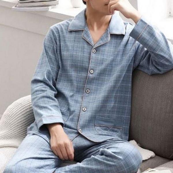 남성 상하 파자마 캐주얼 간절기 체크 잠옷