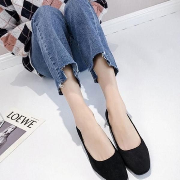 스웨이드 데일리 펌프스 구두 여성 미들굽