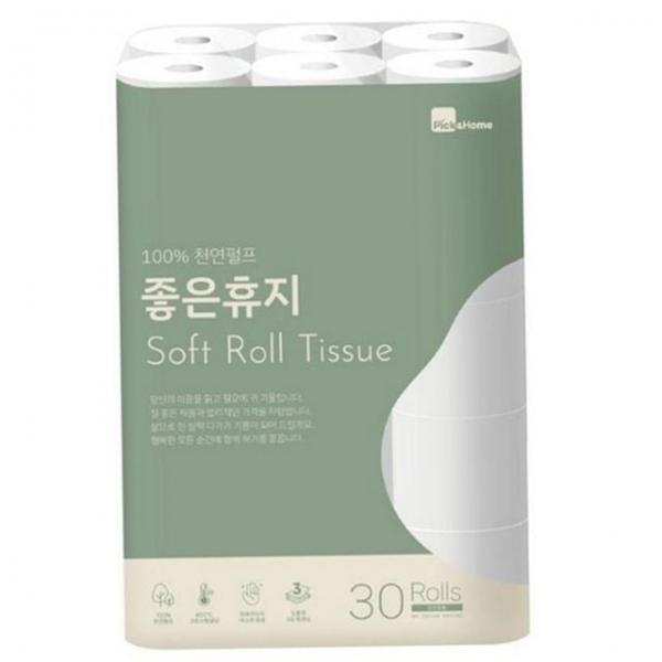 가정용 먼지없는 순수 롤휴지 무형광 화장지 3겹 30롤 도톰한 펄프