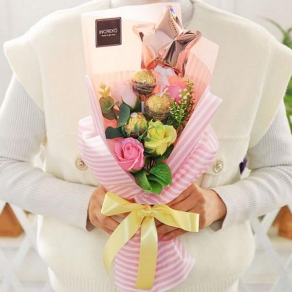 발렌타인 여자친구 장미 졸업 꽃다발 비누 사탕