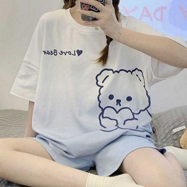 루즈핏 스트라이프 여름 코튼 잠옷 반팔 파자마 넉넉한