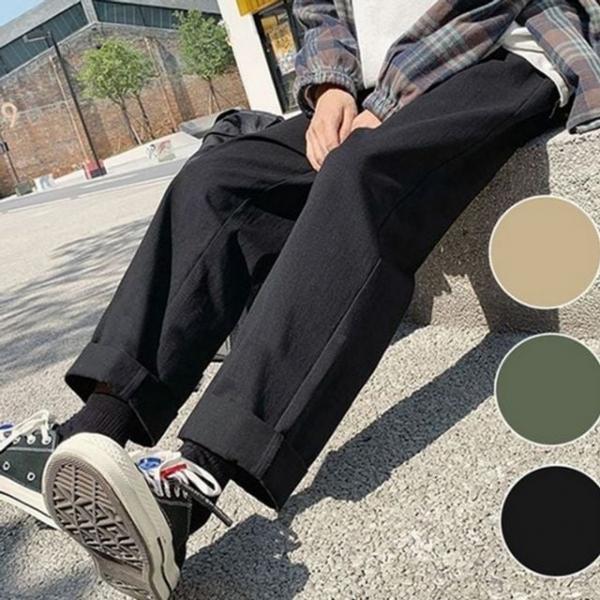 루즈핏 팬츠 데일리 와이드 밴딩 통바지 코튼 슬랙스 남성