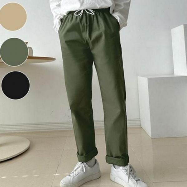 바지 일자 데일리 밴딩 사계절 면 남성 고무줄